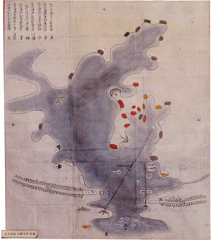 （図1）宇布見村村櫛村藻草海上境裁許絵図